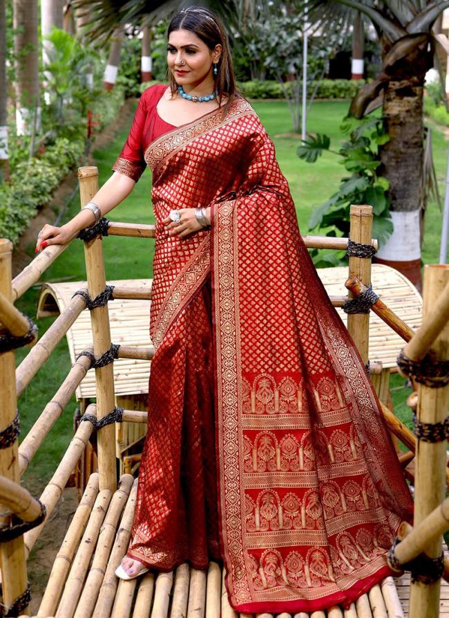 Banarasi Silk Red Traditional Wear Weaving Saree